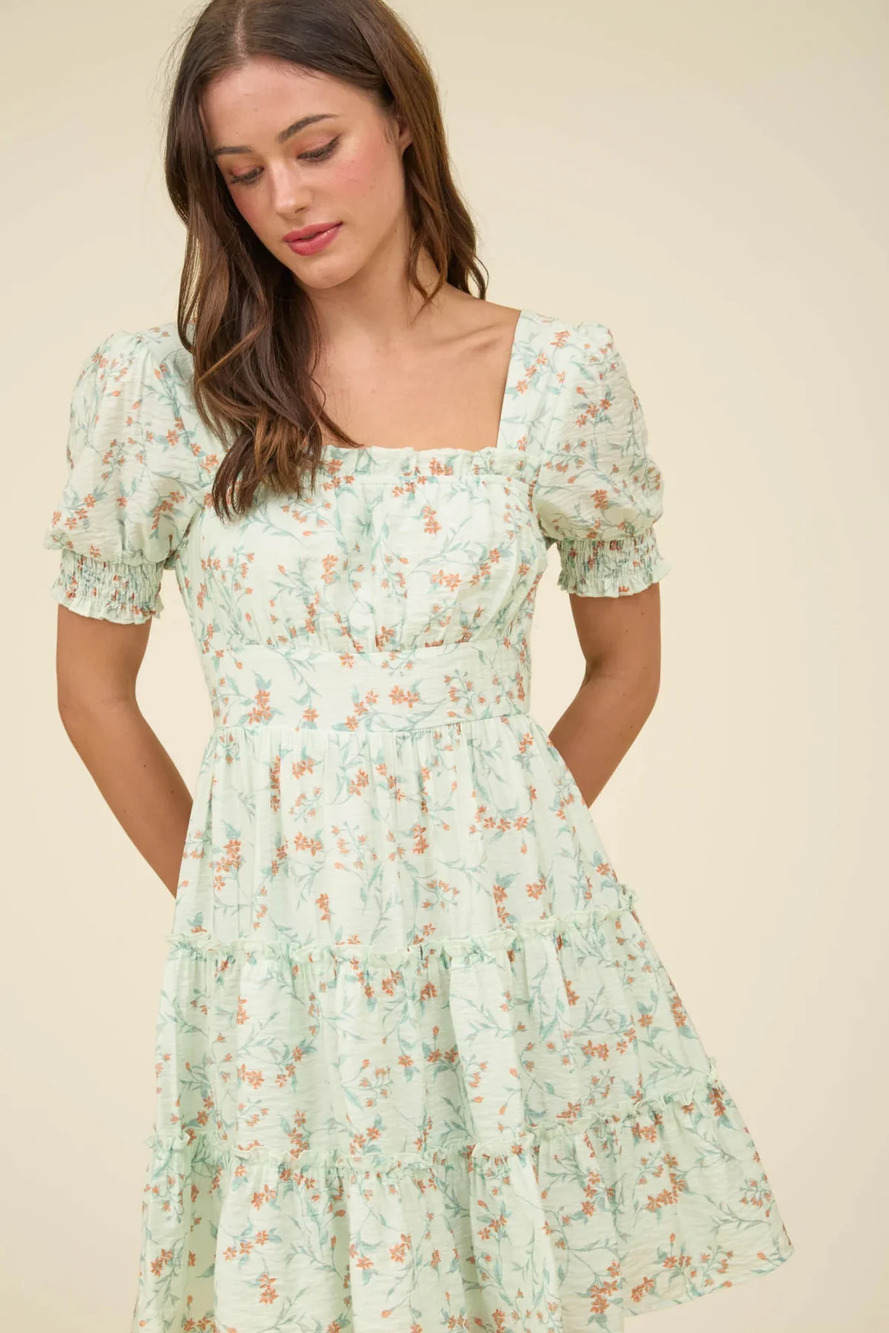 Floral Smocked Tiered Dress S